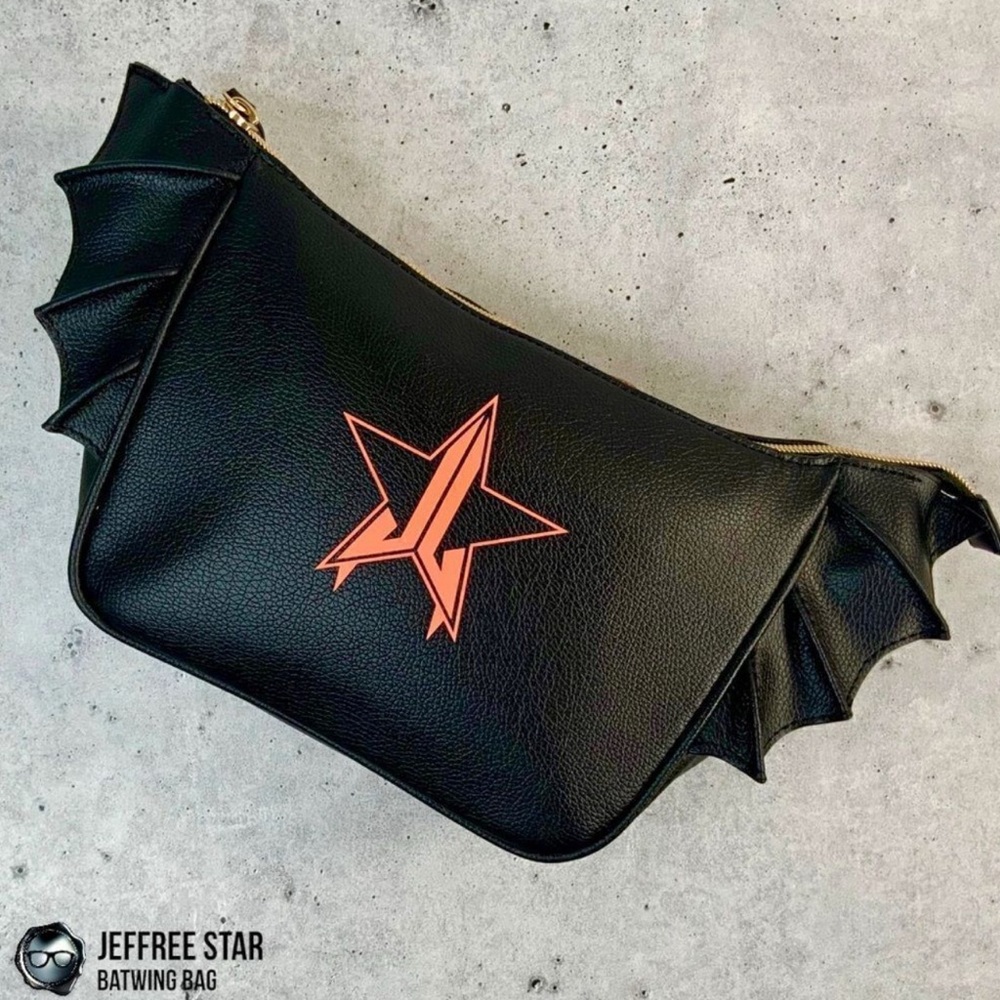 JEFFREE STAR BAT BATWING ZIPPER PURSE MAKEUP COSMETIC BAG BLACK VEGAN LEATHER